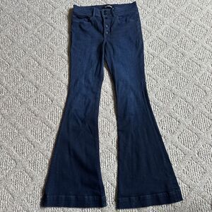 Womens Express Bell Flare High‎ rise Jeans Womens 4R Dark Wash Blue Buttonfly